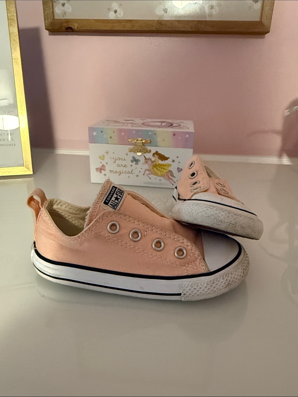 Converse Kids Peach Slip-On Canvas Sneakers